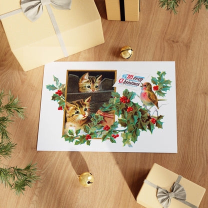 Christmas Greetings Cards: Cats and Robin - Pathos Studio - Greetings Cards