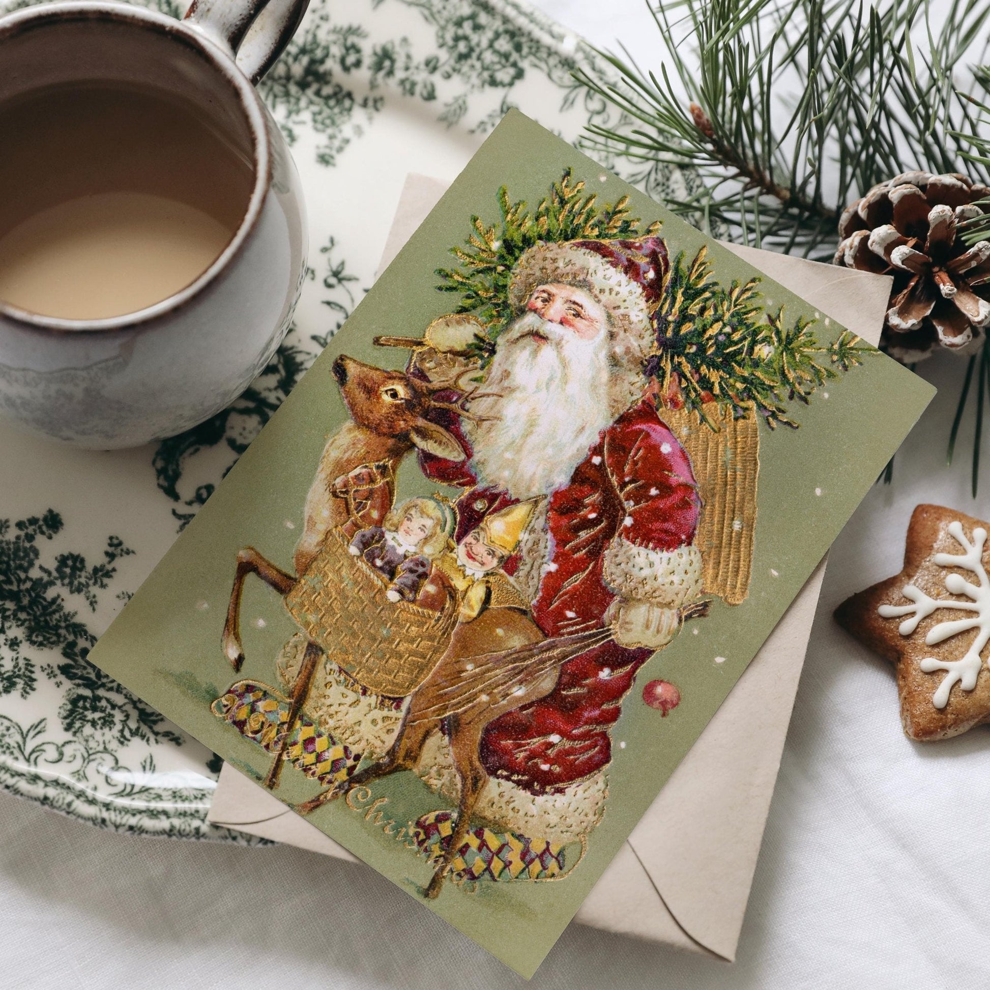 Christmas Greetings Cards: Santa Claus and Reindeer - Pathos Studio - Greetings Cards