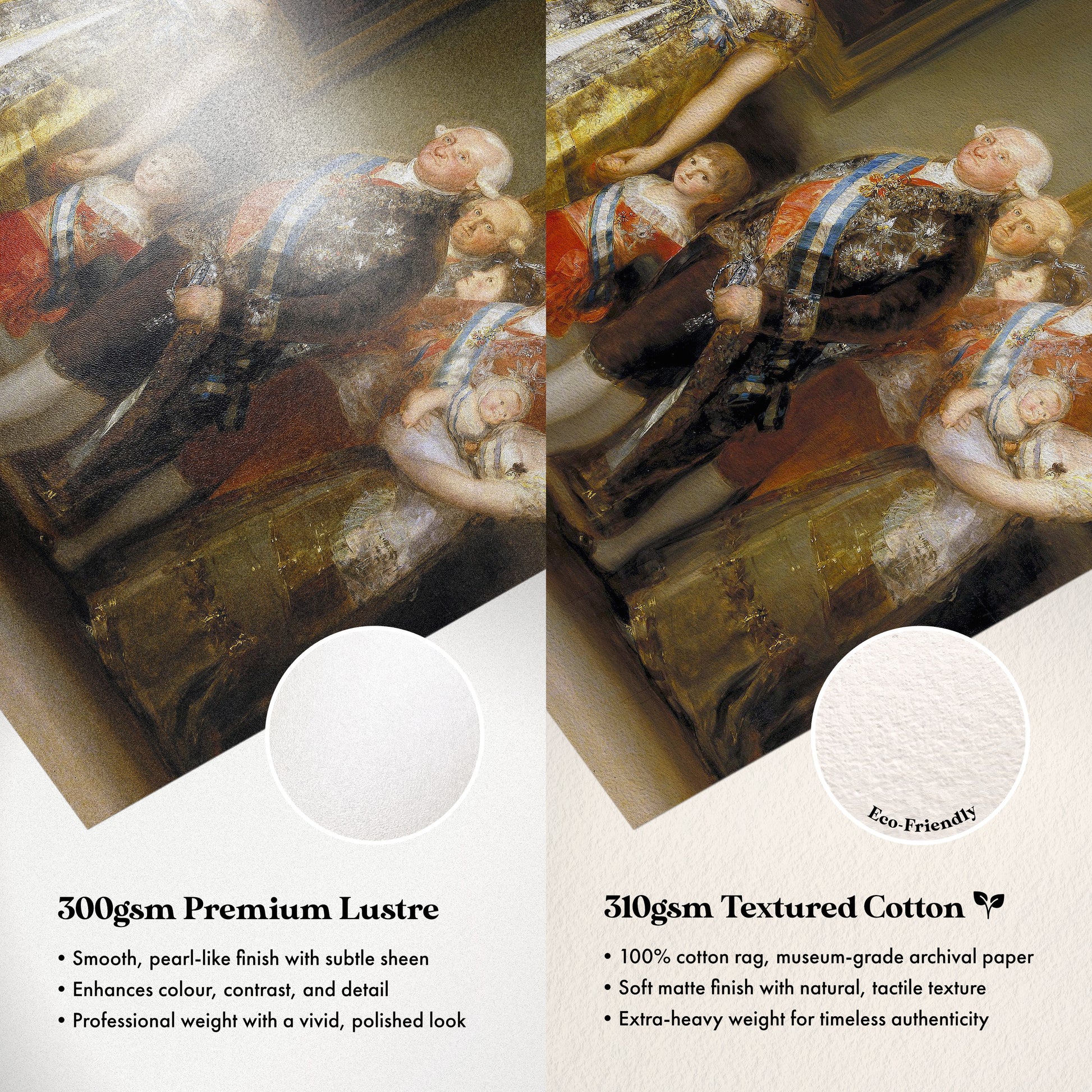 The image is a collage of two images, each depicting a painting of a man in a military uniform. The text in the image provides information about the materials used in the paintings, specifically the use of cotton and the quality of the paper.