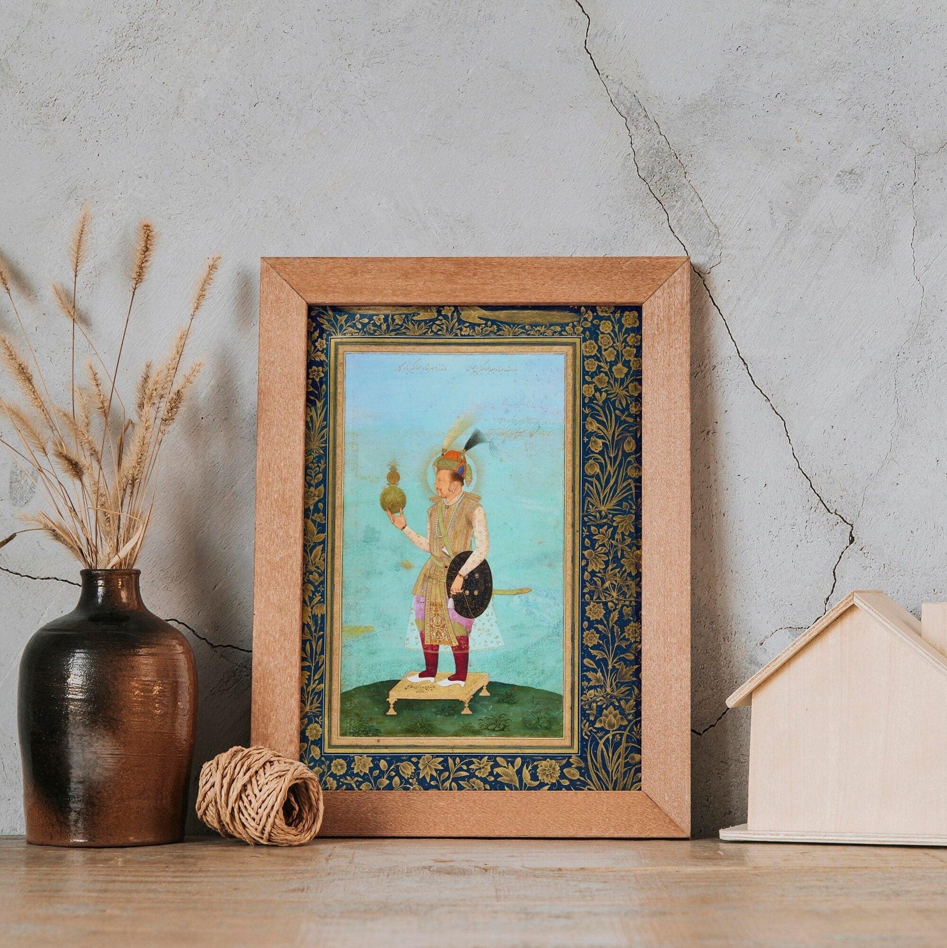 Jahangir Holding a Globe (Traditional Indian / Mughal Miniature Art) - Pathos Studio - Art Prints