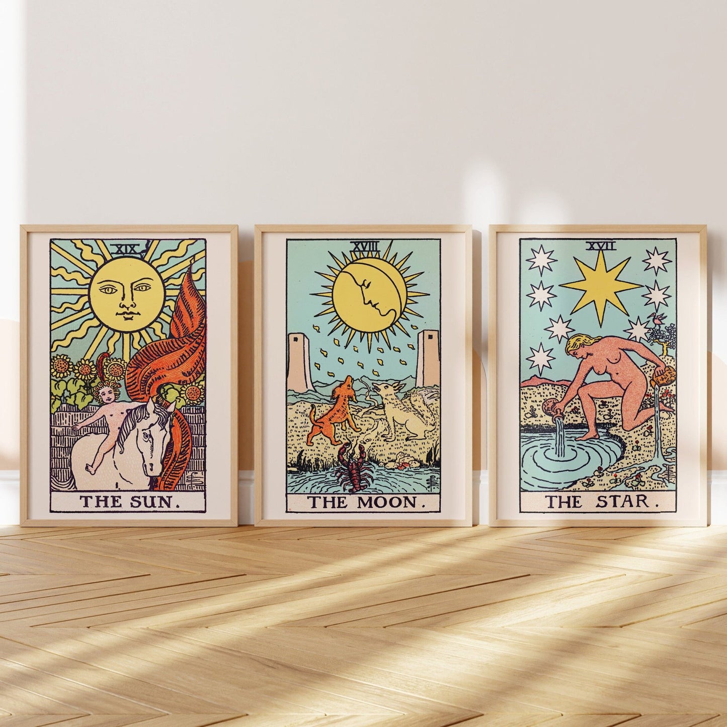 Set of 3 Tarot Card Prints: The Sun, The Moon & The Star - Pathos Studio - Art Print Sets