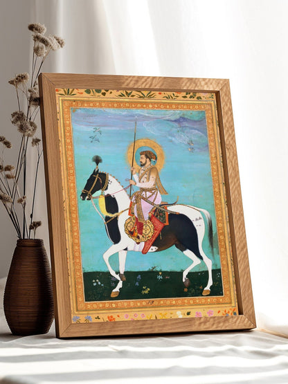 Shah Jahan on Horseback (Traditional Indian Miniature Art) - Pathos Studio - Art Prints