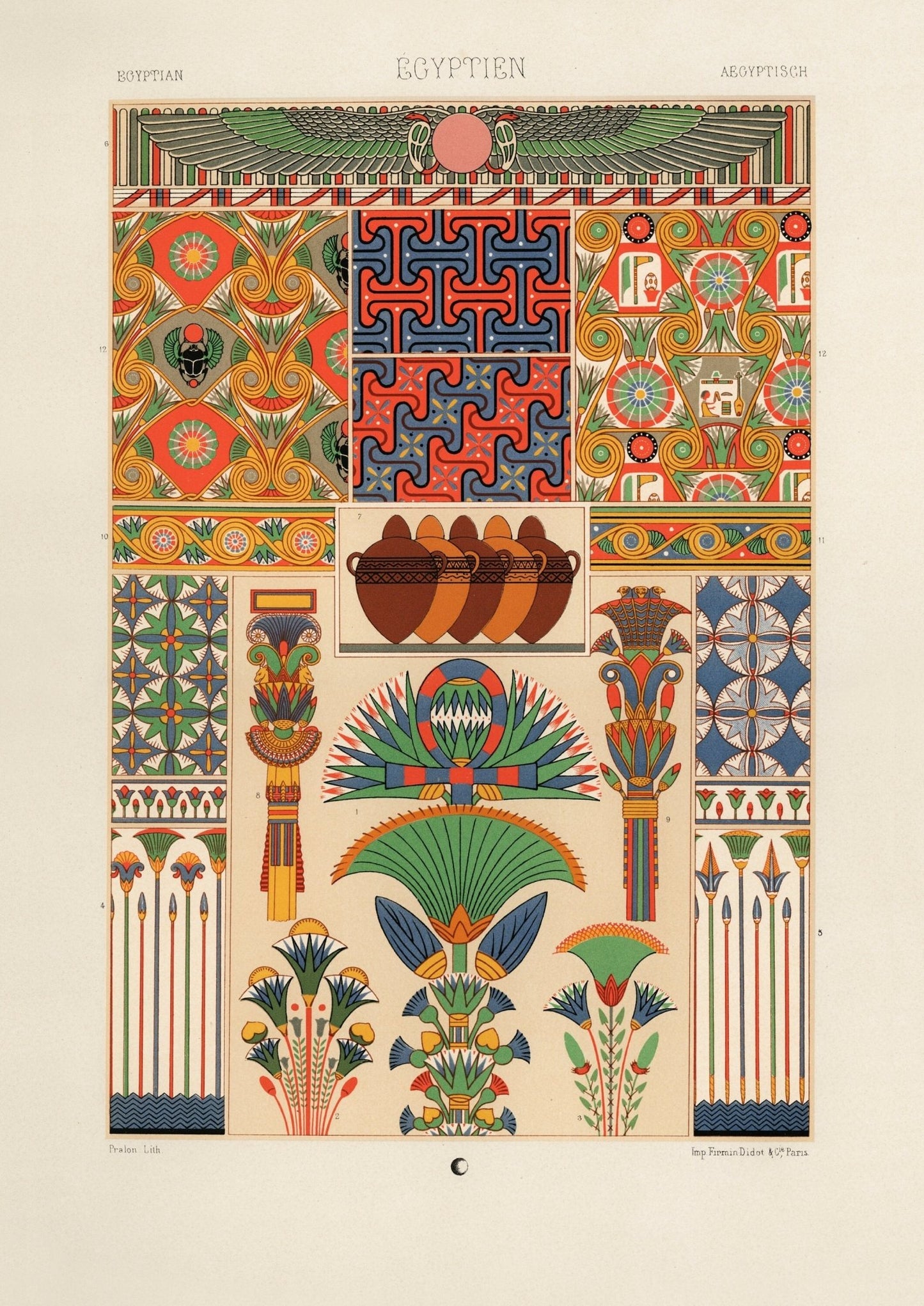 ALBERT RACINET - Egyptian Pattern Lithograph from 'L'ornement Polychrome'