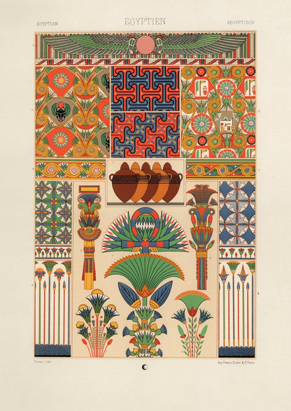 ALBERT RACINET - Egyptian Pattern Lithograph from 'L'ornement Polychrome'