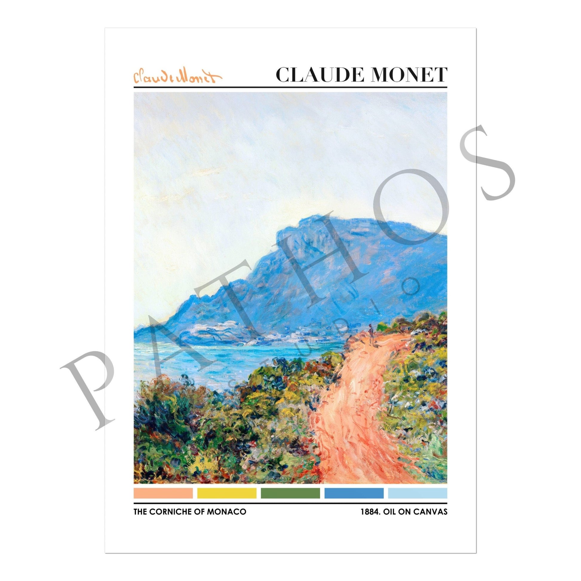 CLAUDE MONET - The Corniche Of Monaco (Color Palette Print) - Pathos Studio - Art Prints