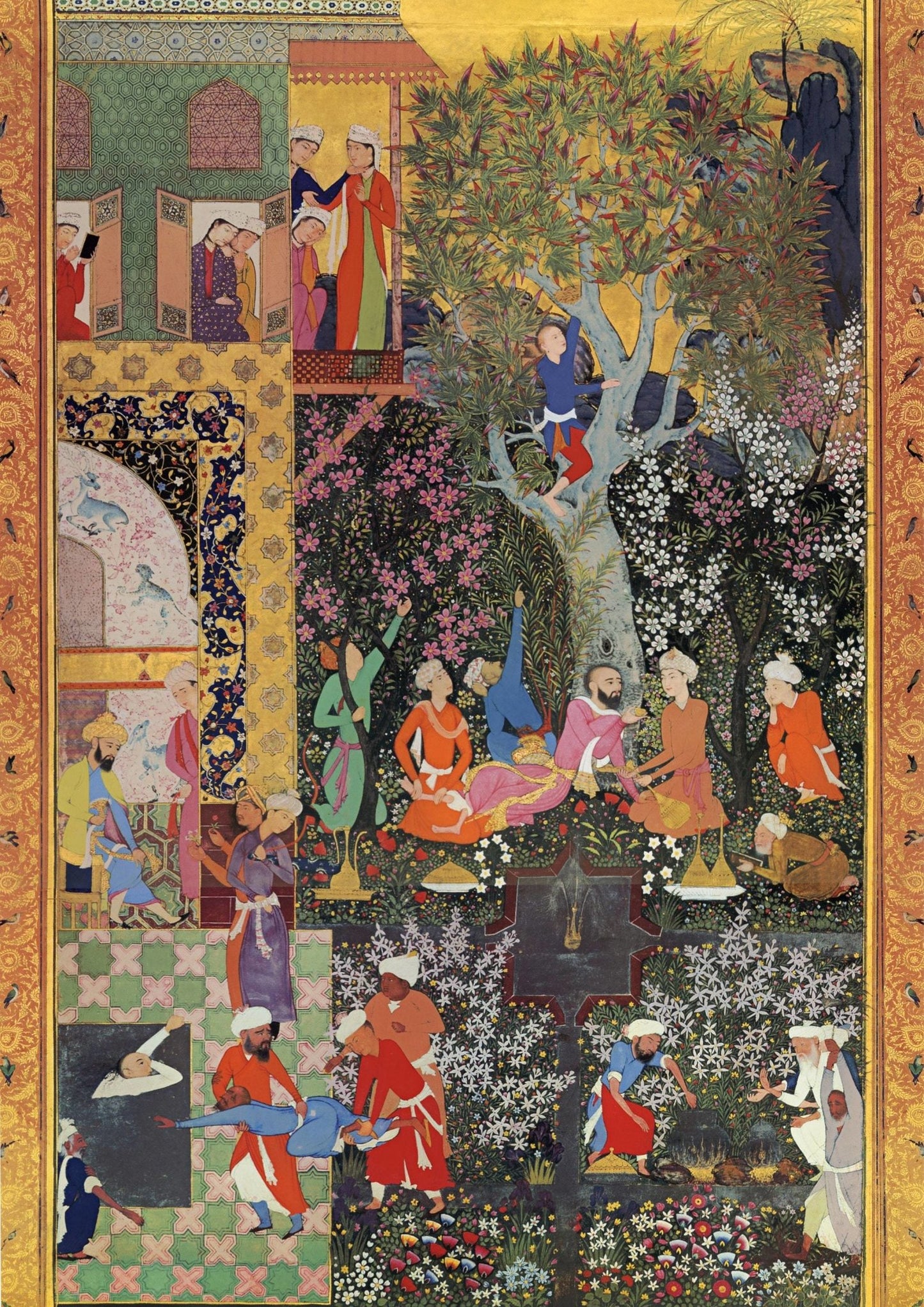 Fête dans la nature de Muraqqa-e Gulshan (art miniature persan traditionnel)