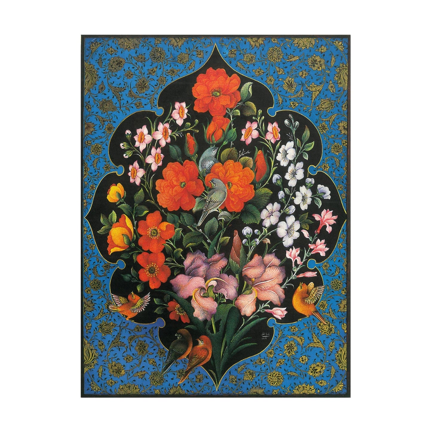 Gol-o-Morgh (fleur et oiseau) Art traditionnel persan / islamique Tazhib
