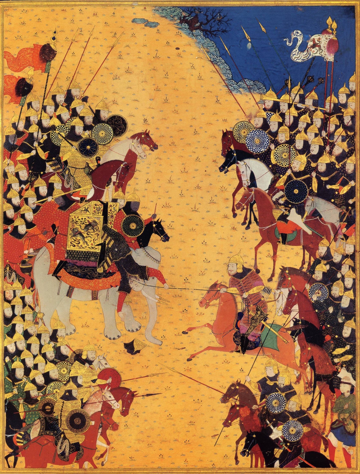 Une scène de bataille (art miniature persan traditionnel)