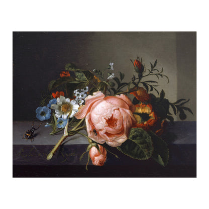 RACHEL RUYSCH - Still Life With A Rose Branch, Beetle And Bee