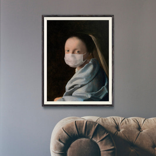 JOHANNES VERMEER - Study Of A Young Woman, with Face Mask (Retouched Classic Painting)