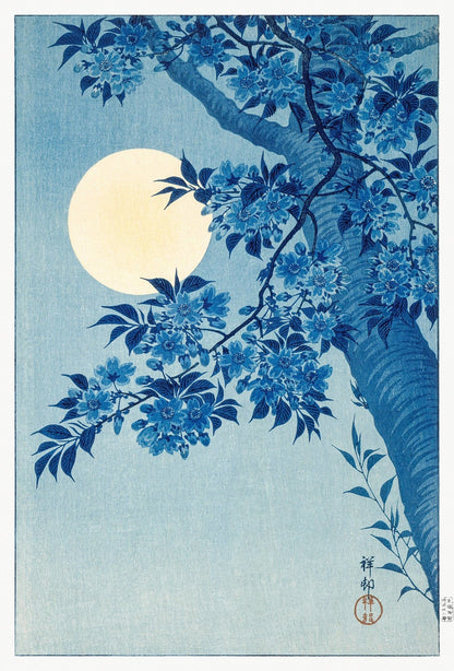 OHARA KOSON - Cerise en fleurs sur un ciel au clair de lune