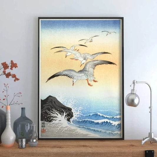 OHARA KOSON - Five Seagulls Above Turbulent Sea