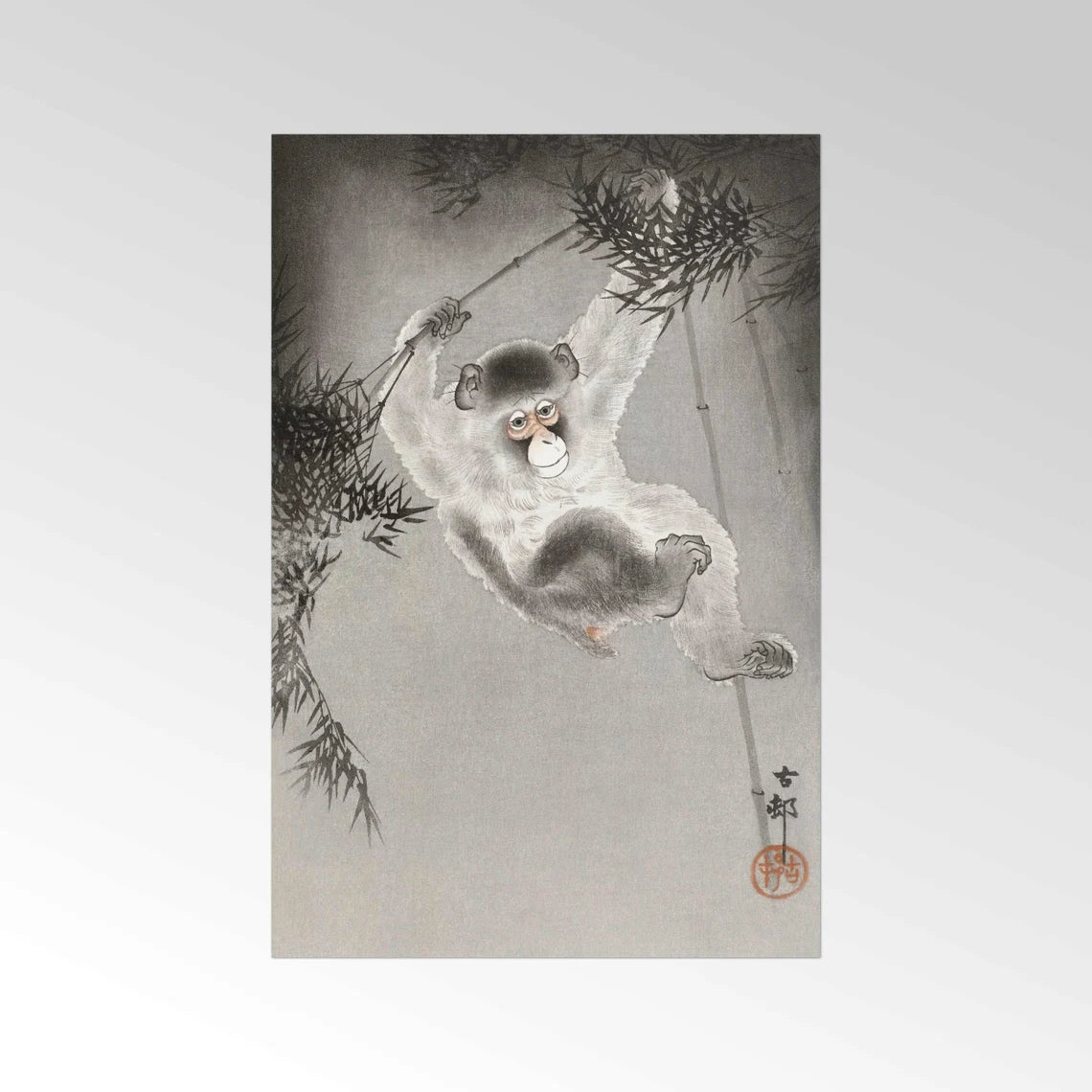 OHARA KOSON - Monkey Hanging From Bamboo Branch