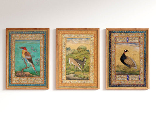 Set of 3 - Traditional Persian Birds & Deer Art - Pathos Studio - Posters, Prints, & Visual Artwork