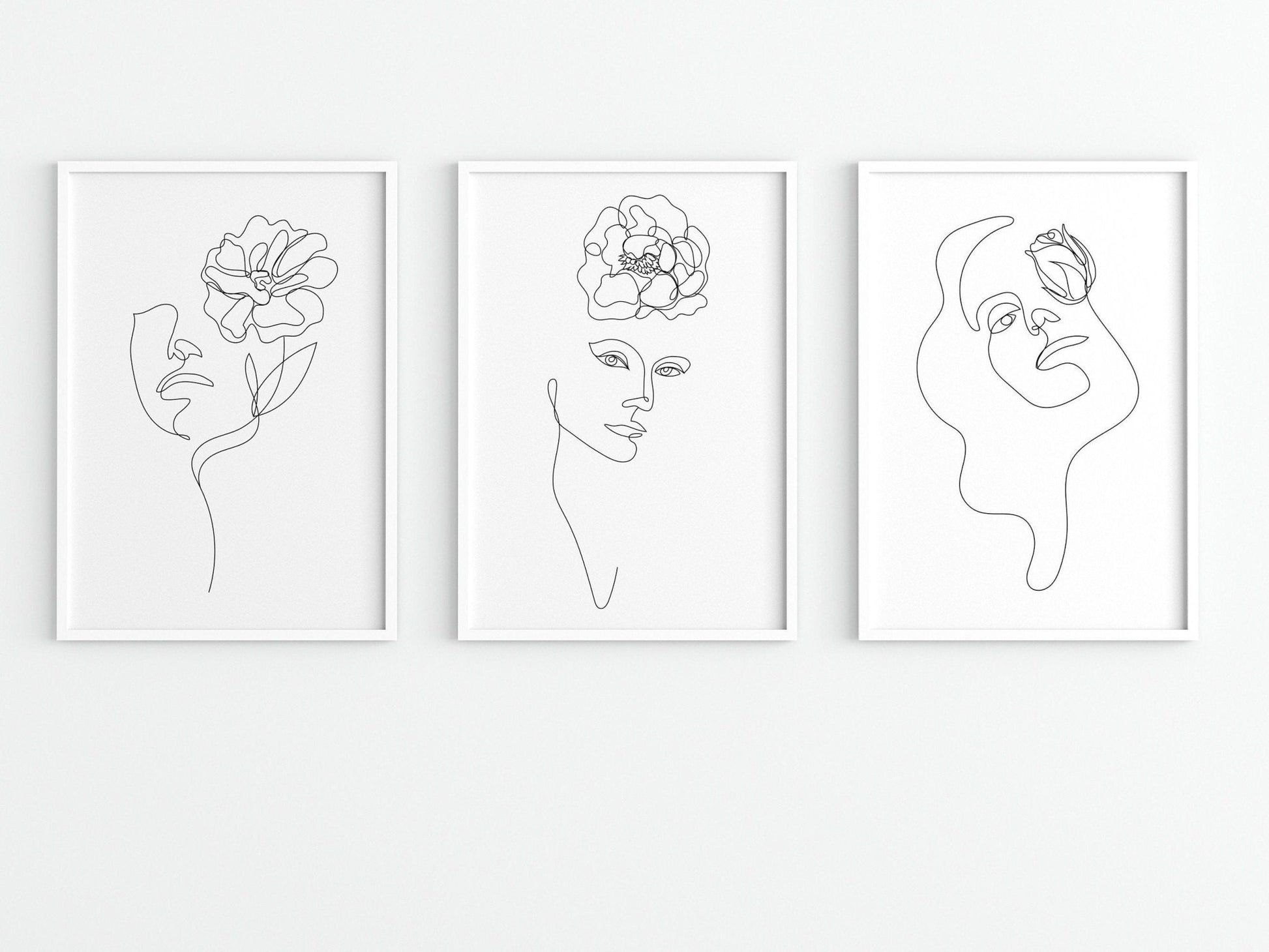 Set of 3 Woman & Flower Line Art Prints - Pathos Studio - Art Print Sets